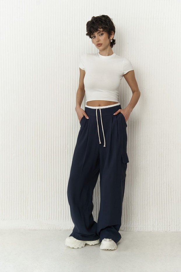 Gloria Boxer Detailed Navy Blue Trousers