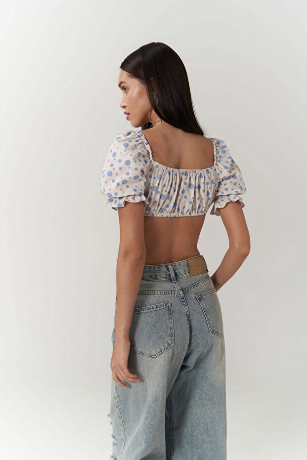 Lisa Mavi Puantiyeli Crop - 8