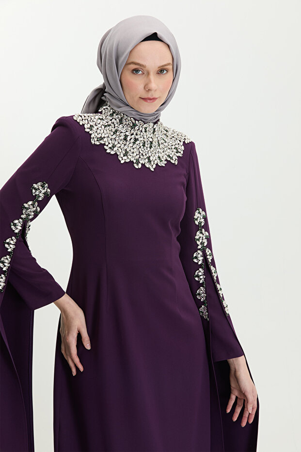 Taş İşlemeli Abiye Elbise - 5