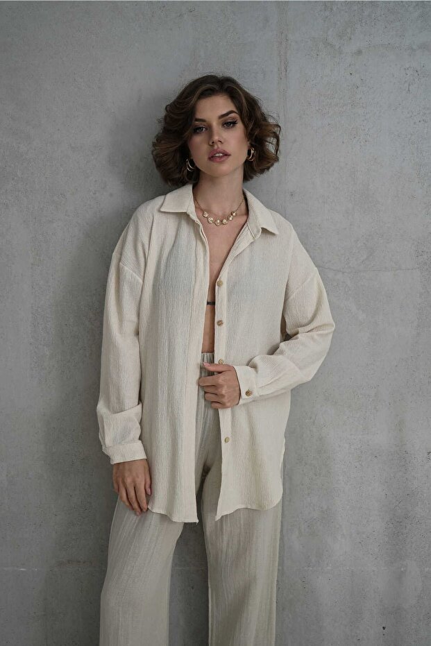Jovena Hidden Button Detail Natural Shirt