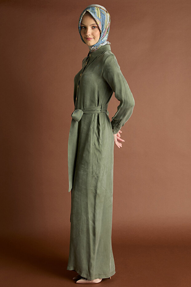 Düğmeli Kuşaklı Tulum - 5