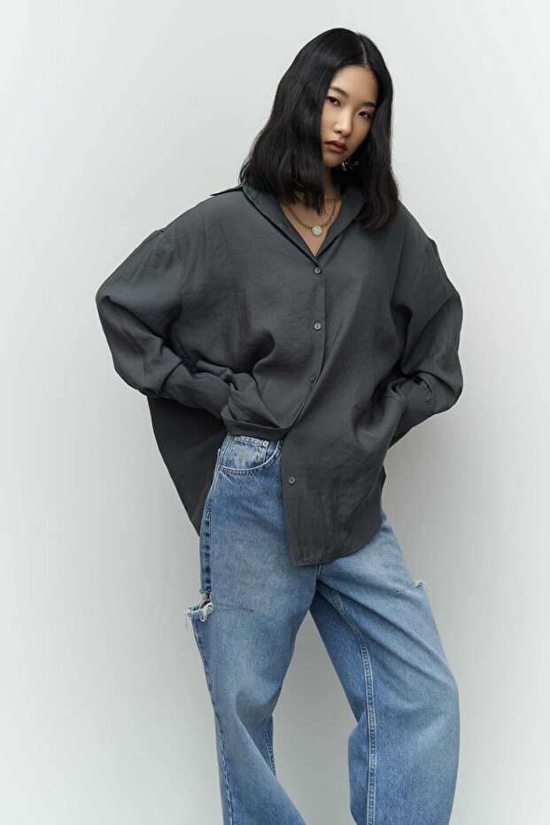Zaria Antrasit Oversize Gömlek - 8
