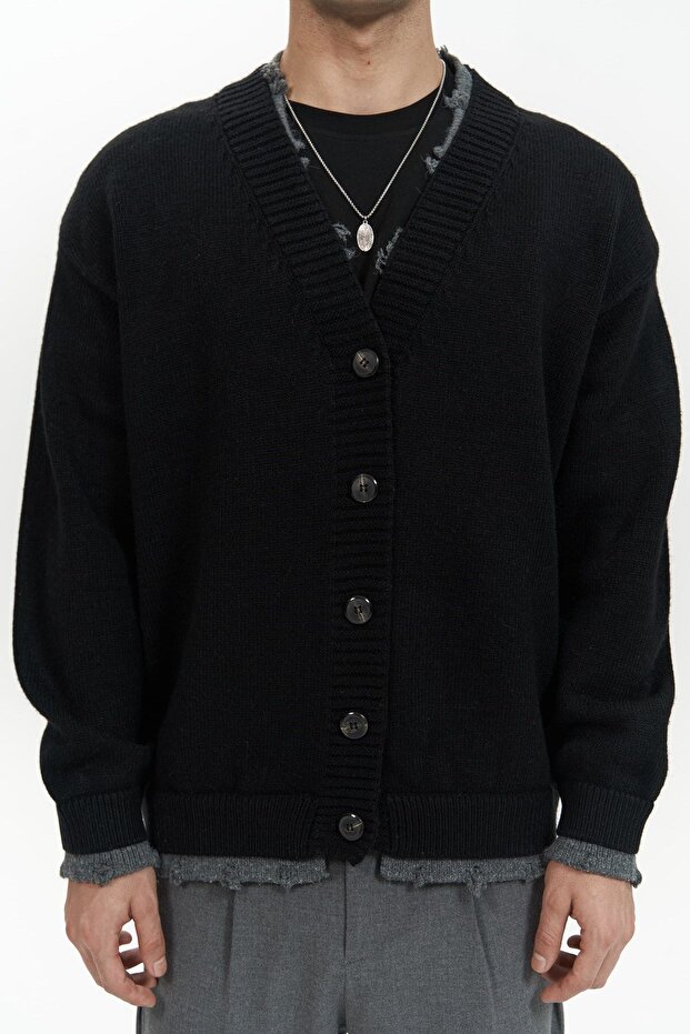 Raid Çift Yaka Siyah Erkek Triko Kazak - 7