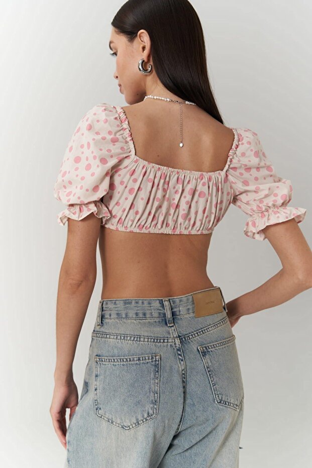 Lisa Pembe Puantiyeli Crop - 6