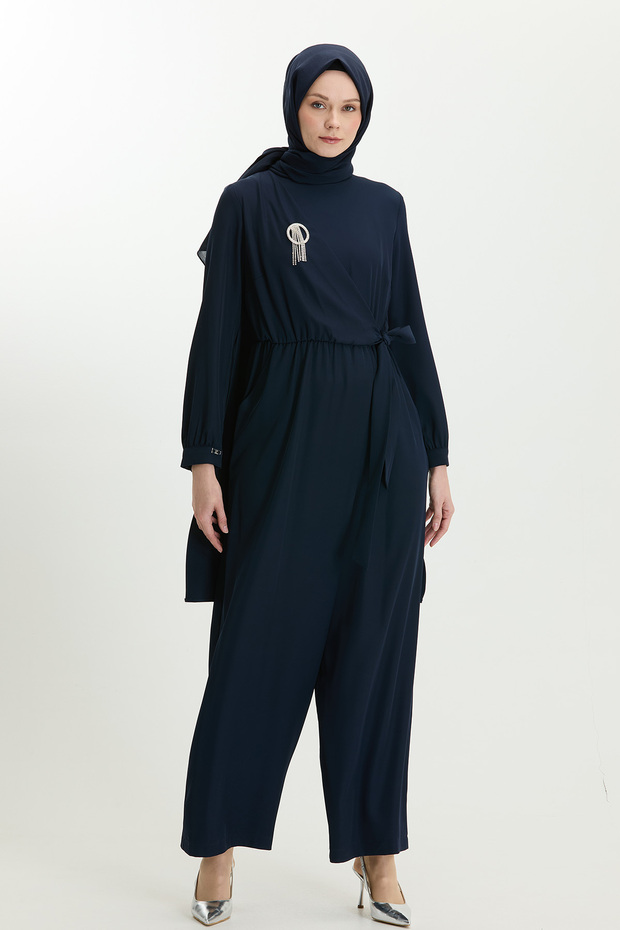 Çıkarılabilir Broşlu Pelerinli Tulum - 6