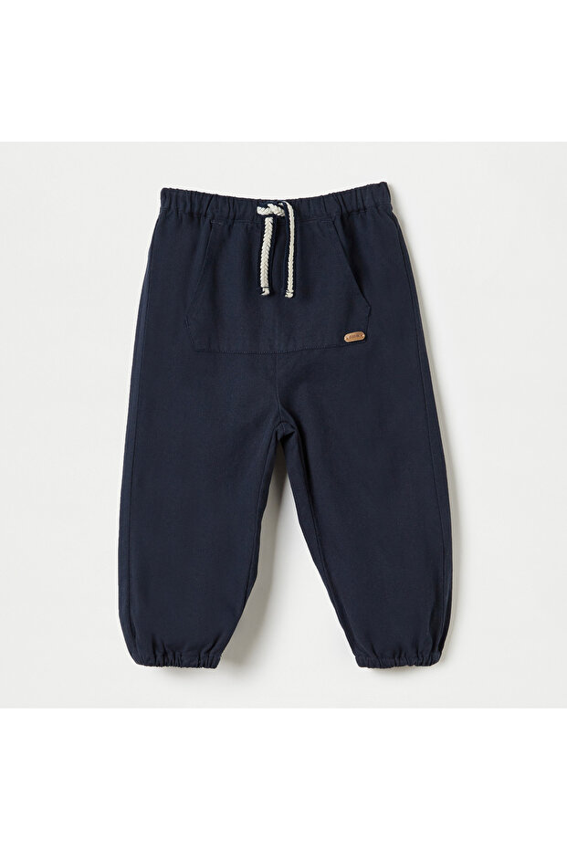 Solid Pants with Drawstring Closure and Pockets - 1