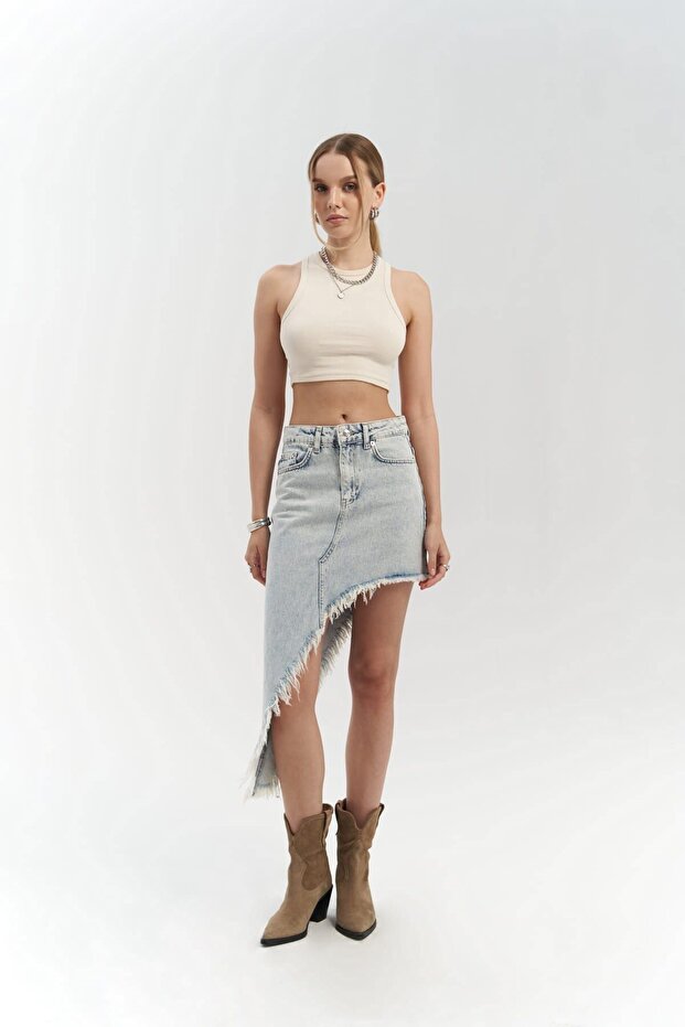 Matteau Tassel Detail Blue Jean Skirt
