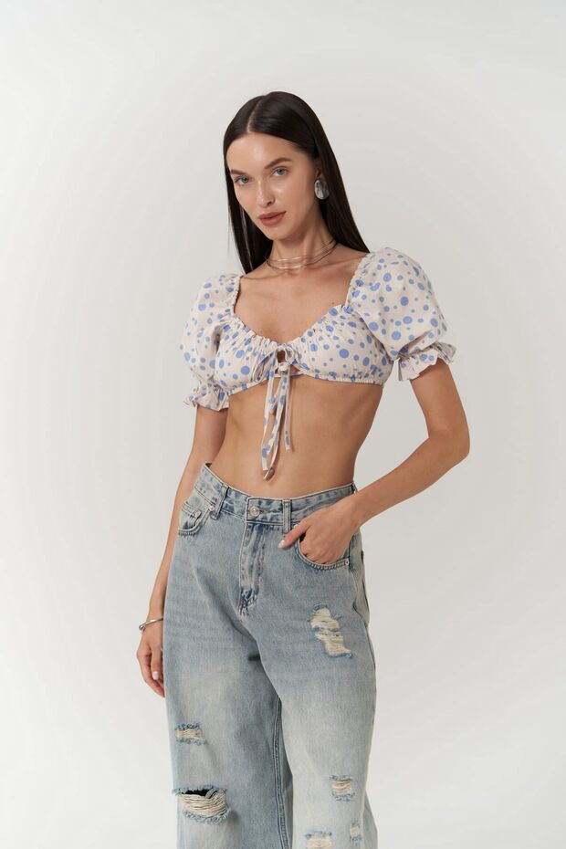 Lisa Mavi Puantiyeli Crop - 3