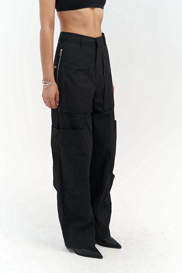 Wendy Siyah Paraşüt Kargo Pantolon - 4