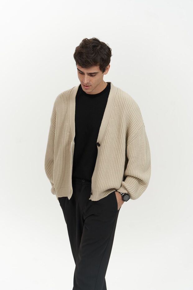 Cassian Bej Erkek Triko Hırka - 7