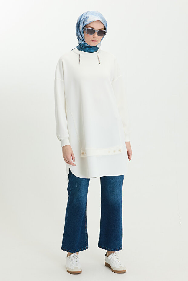 Süs Düğmeli Scuba Tunik - 1