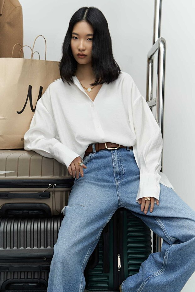 Zaria Beyaz Oversize Gömlek - 7