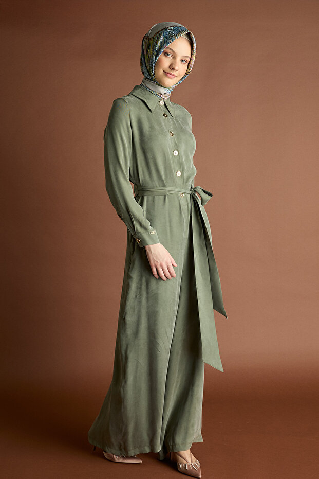 Düğmeli Kuşaklı Tulum - 2