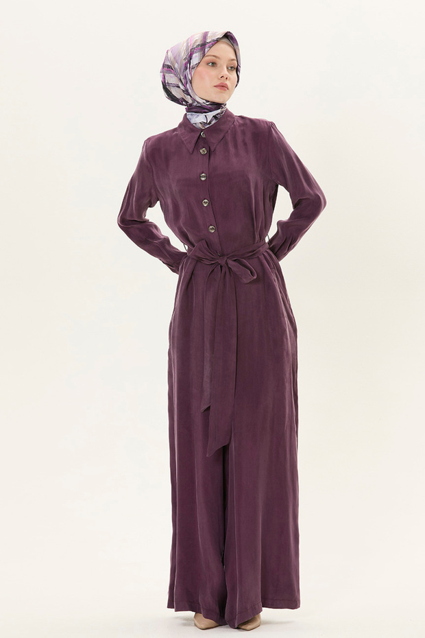 Düğmeli Kuşaklı Tulum - 1