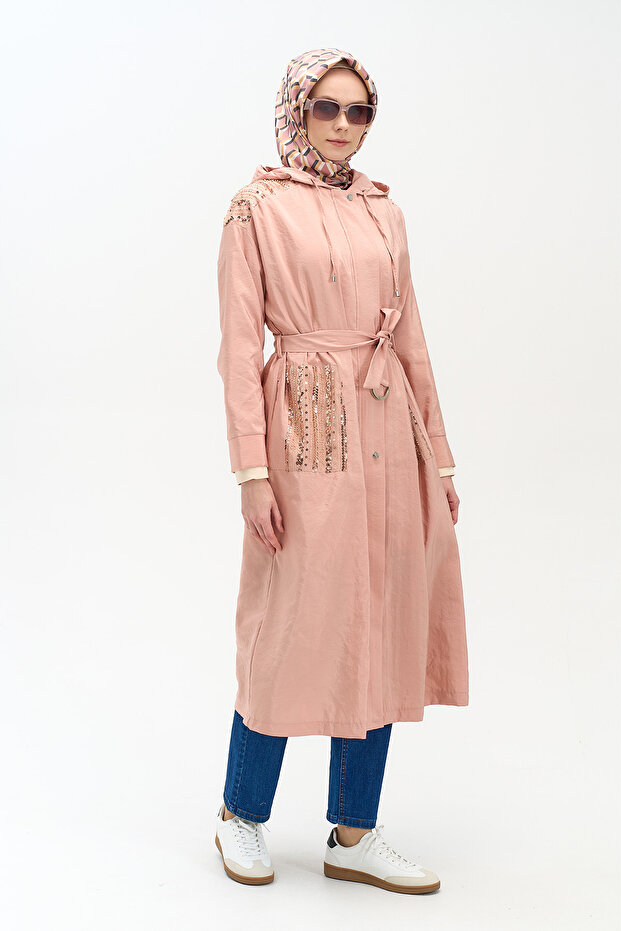 Kapüşonlu Fermuarlı Pardösü - 2