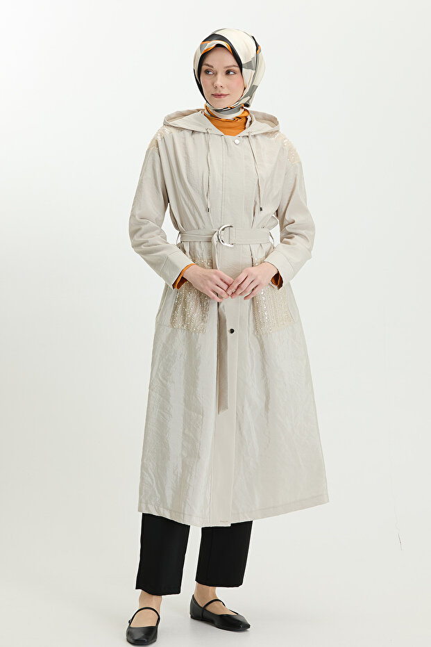 Kapüşonlu Fermuarlı Pardösü - 6