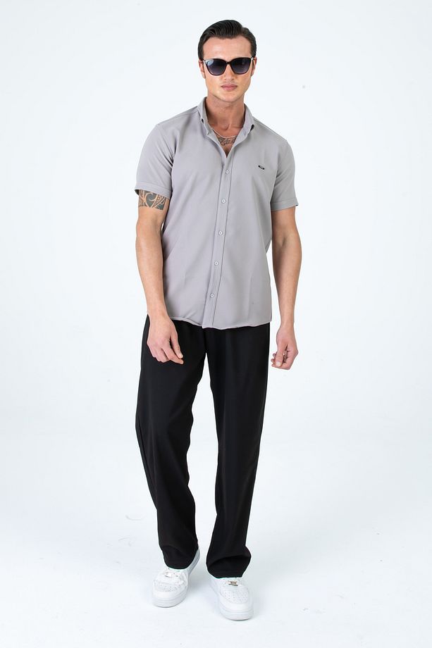 Erkek Slim Fit Dar Kesim Kısa Kollu Nefes Alan Örme Doku Yazlık Erkek Gömlek - 6