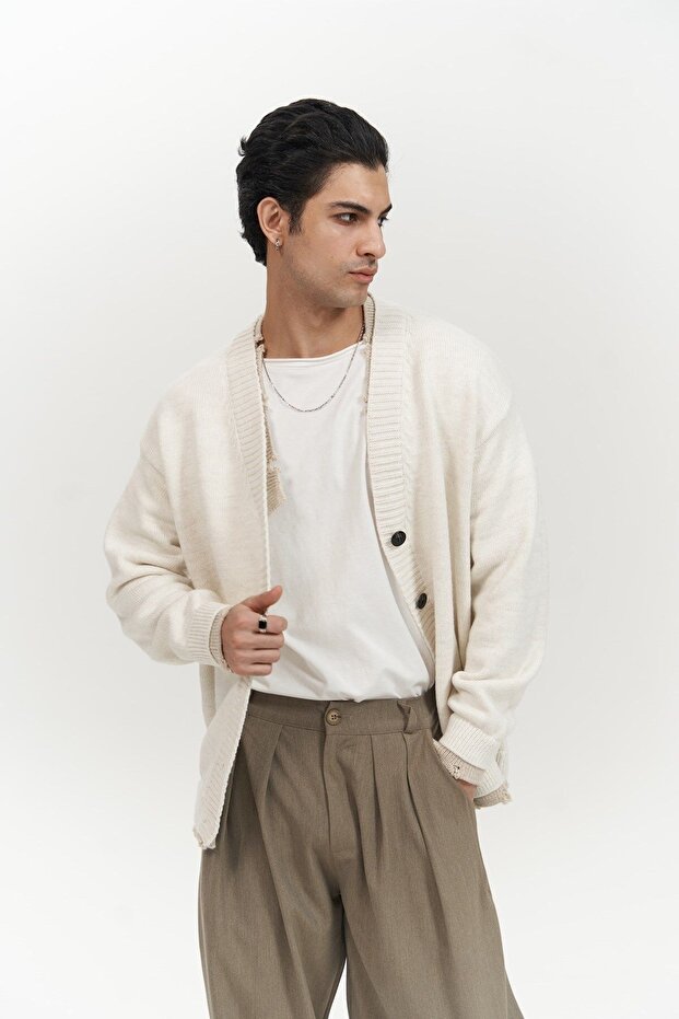 Raid Çift Yaka Ekru Erkek Triko Kazak - 7