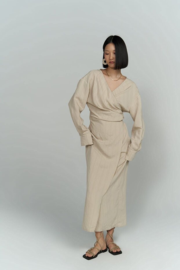 Bella Midi Boy Bej Elbise - 1