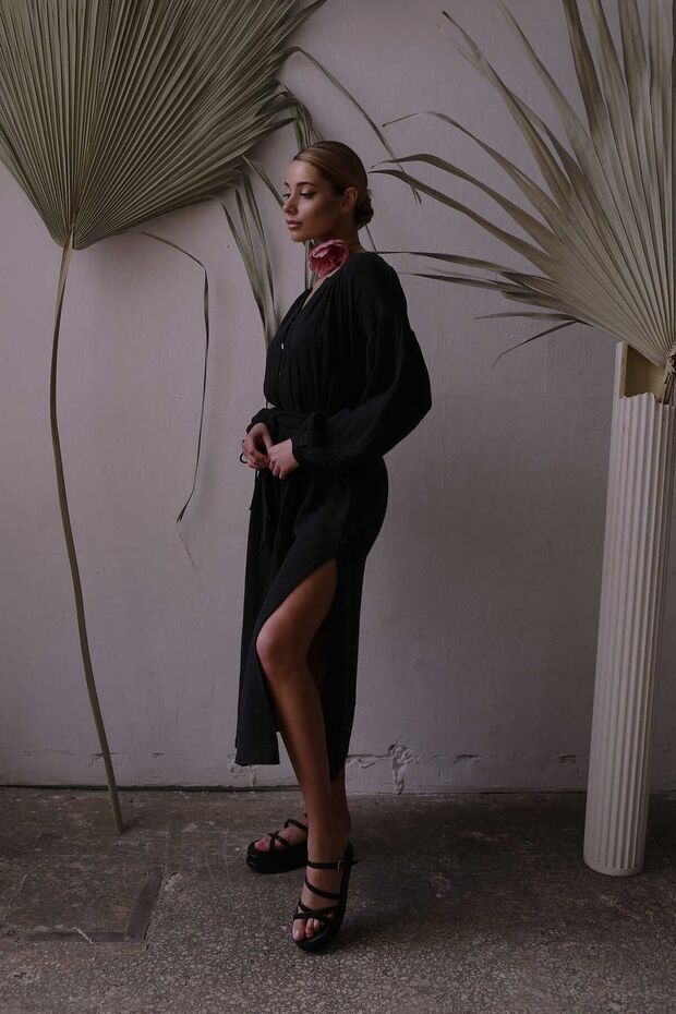 Helen Siyah Müslin Elbise - 2