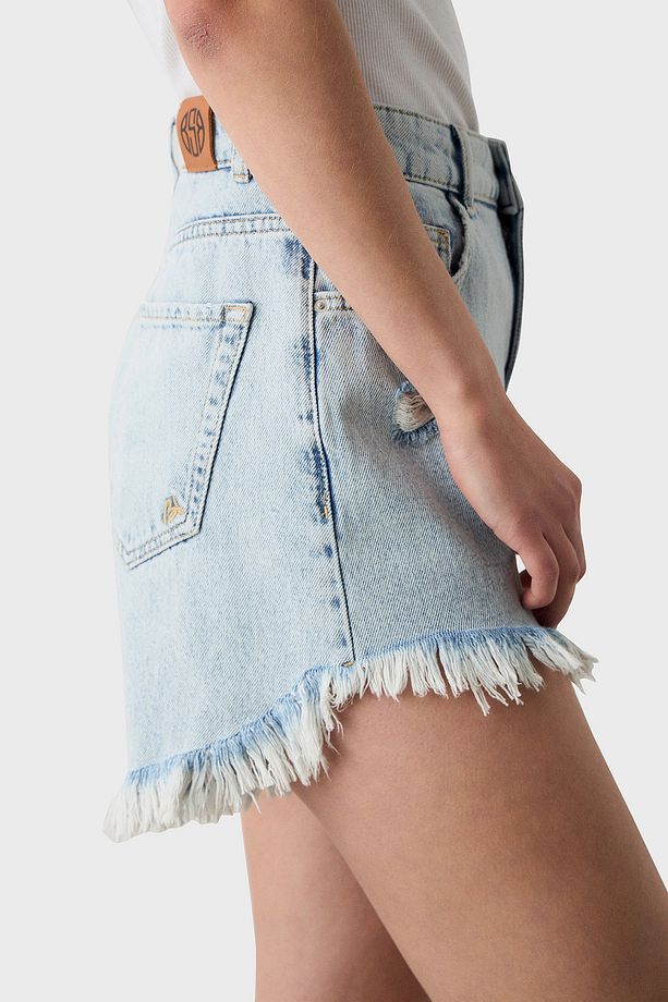% 100 Pamuk Yırtıklı Regular Fit Yüksek Bel Mini Kot Short SHORT 053 - 4