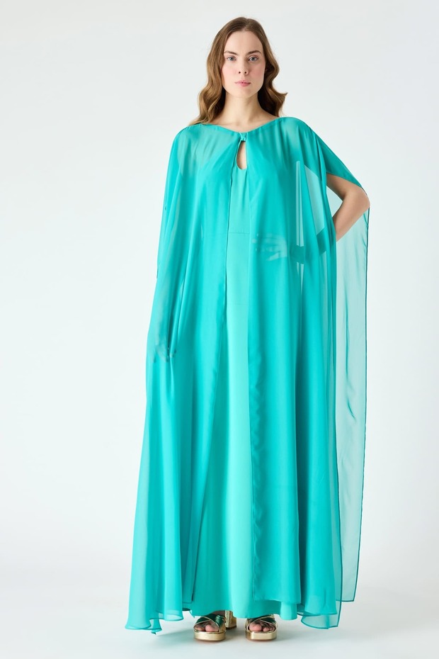 Pelerinli max elbise - 3