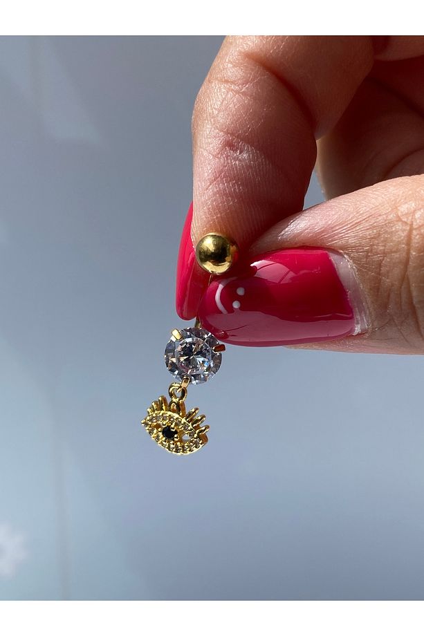 Göbek Çelik Piercing Göz Model Zirkon Taşlı - 2