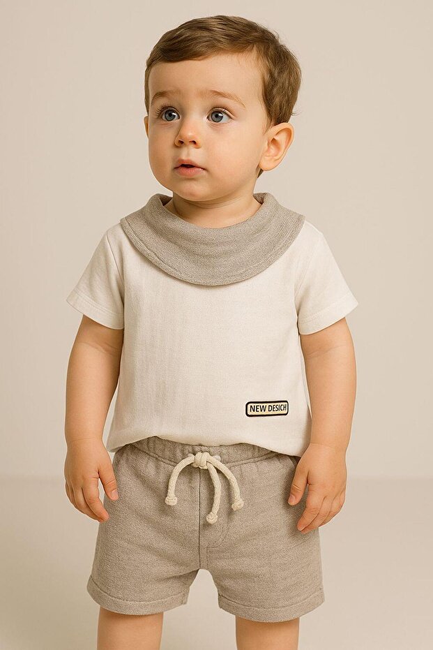 Unisex Cotton Scarf Beige Muslin Bottom Top Set