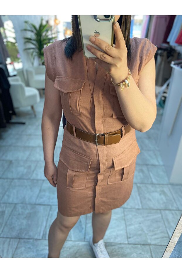 KEMERLİ KETEN ELBİSE - 3