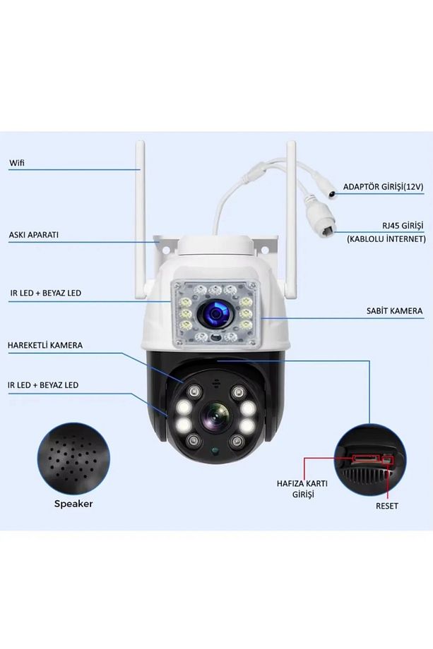 Okam 3011 Çift Kameralı Hareket Takipli Gece Sensörlü Çift Siren Su Geçirmez Wifi Ip Kamera - 3