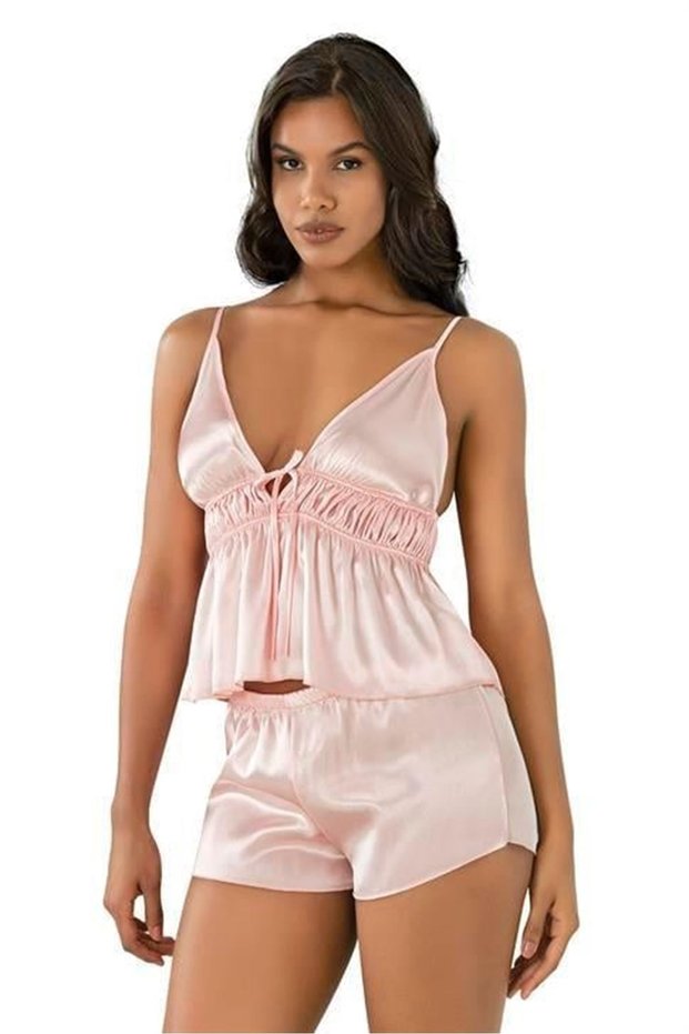 Salmon Satin Shorts Set 9208