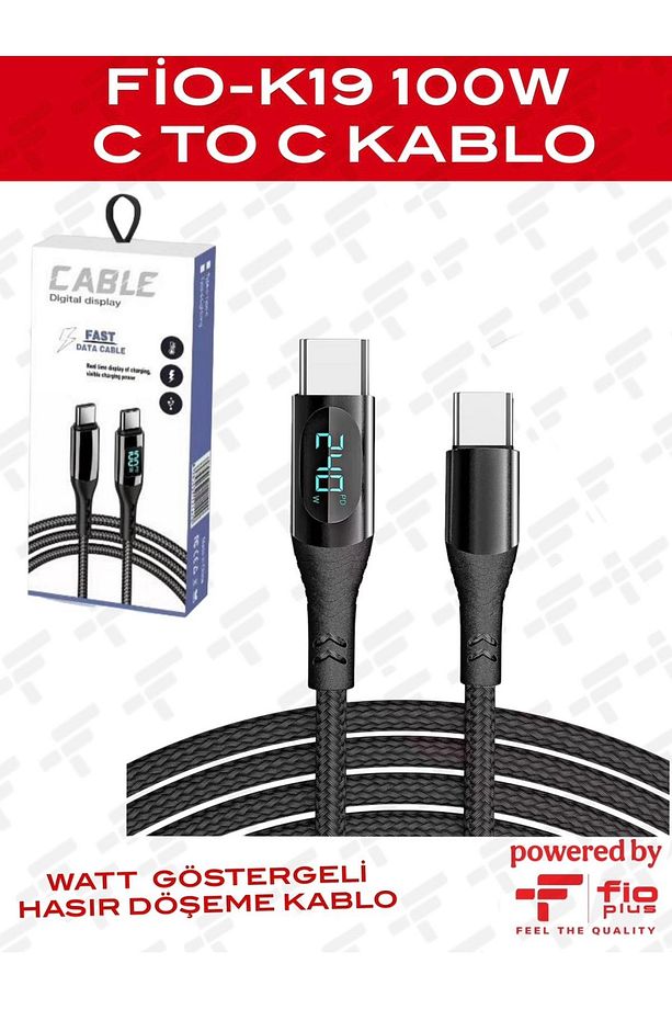100W-M 5A Type-c To Type-c Hızlı Data şarj Kablosu Dijital Ekran 120cm - 1