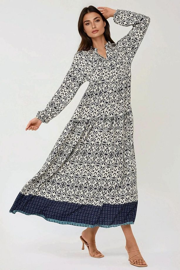 Gömlek Yaka Desenli Modest Elbise - 4