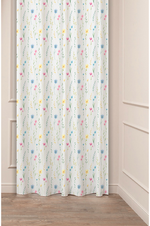 Flowers Leaf Square Geometric Lines Patterned Custom Design Digital Printed (Single Wing) Background Curtain