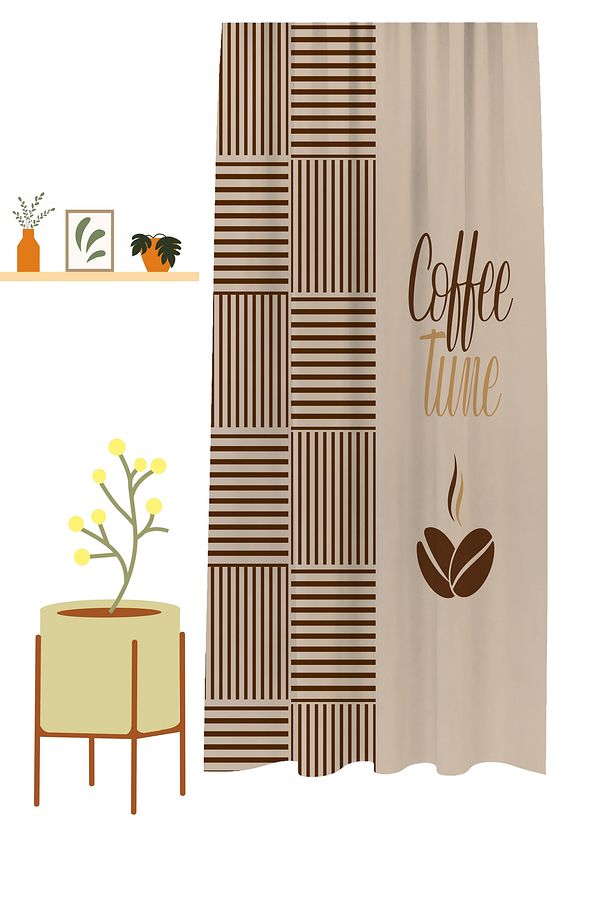 Coffee Mutfak Kahve Çekirdeği Tatlı Meyve Yeşillik Desenli Özel Tasarım Bohem (Tek Kanat) Fon Perde - 3