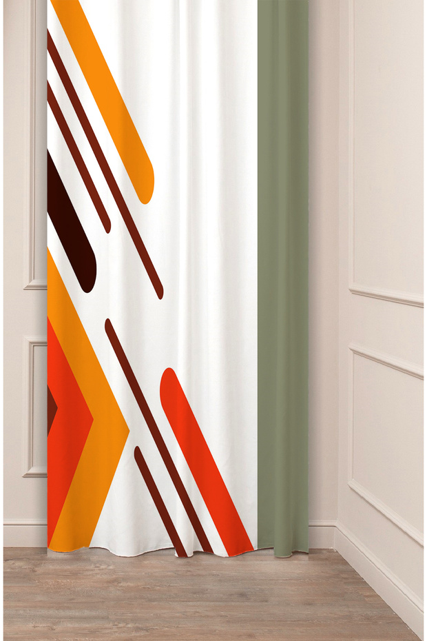 Geometric Line Shapes Special Design Patterned Digital Printed (Single Wing) Modern Stylish Background Curtain