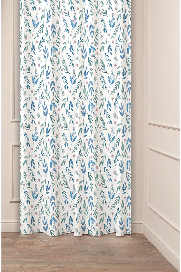 Flowers Leaf Square Geometric Lines Patterned Custom Design Digital Printed (Single Wing) Background Curtain