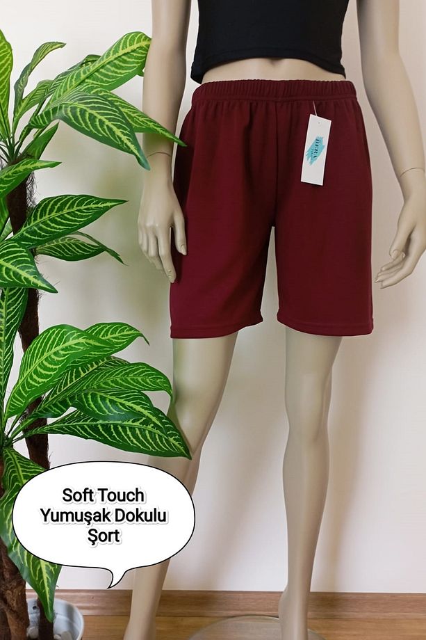 Kadın-Erkek Soft-Touch Bordo Düz Renk Yumuşak Dokulu Esnek Şort - 1