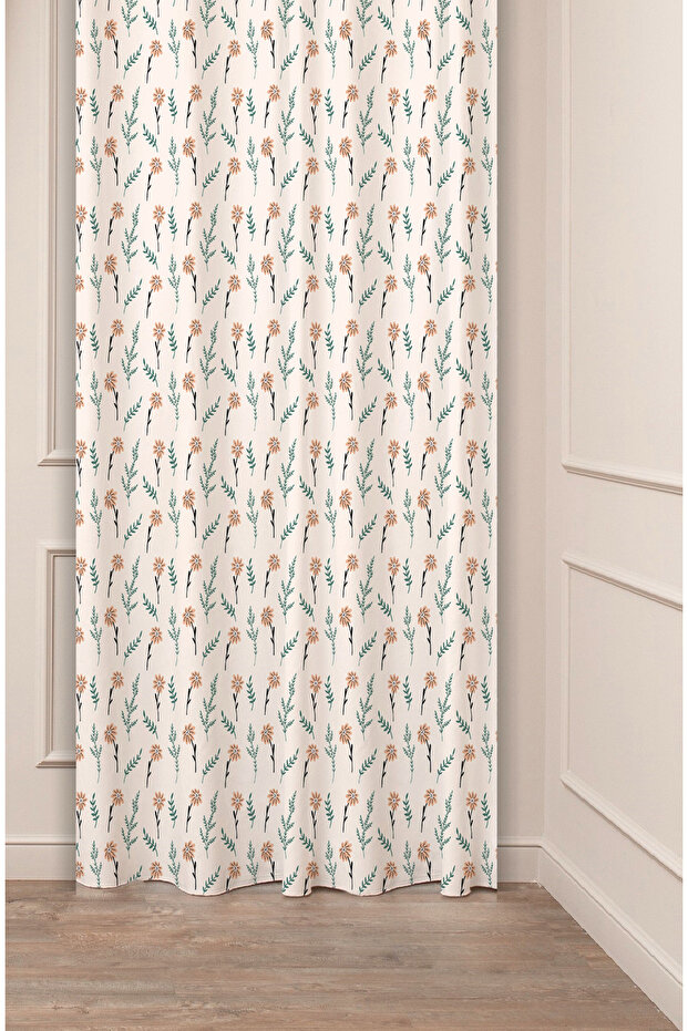 Flowers Leaf Striped Bohemian Patterned Special Design Digital Printed (Single Wing) Modern Stylish Background Curtain
