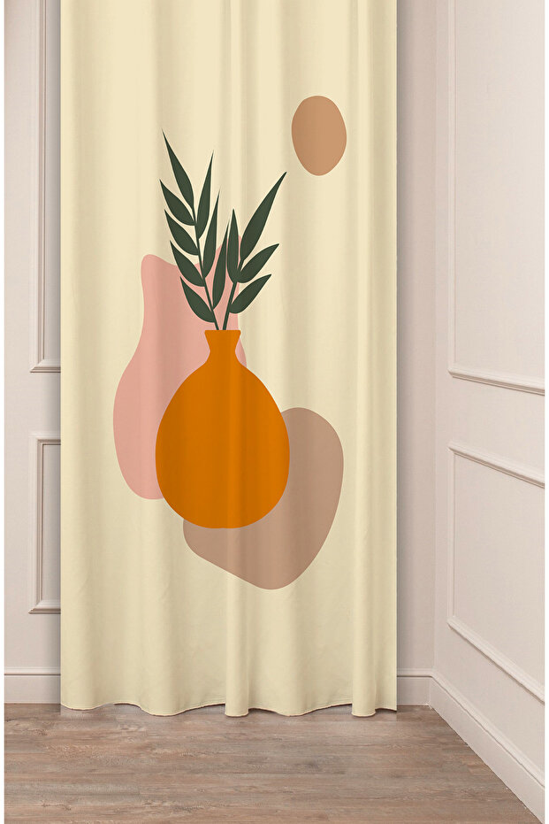 Flowers Leaf Striped Bohemian Patterned Special Design Digital Printed (Single Wing) Modern Stylish Background Curtain