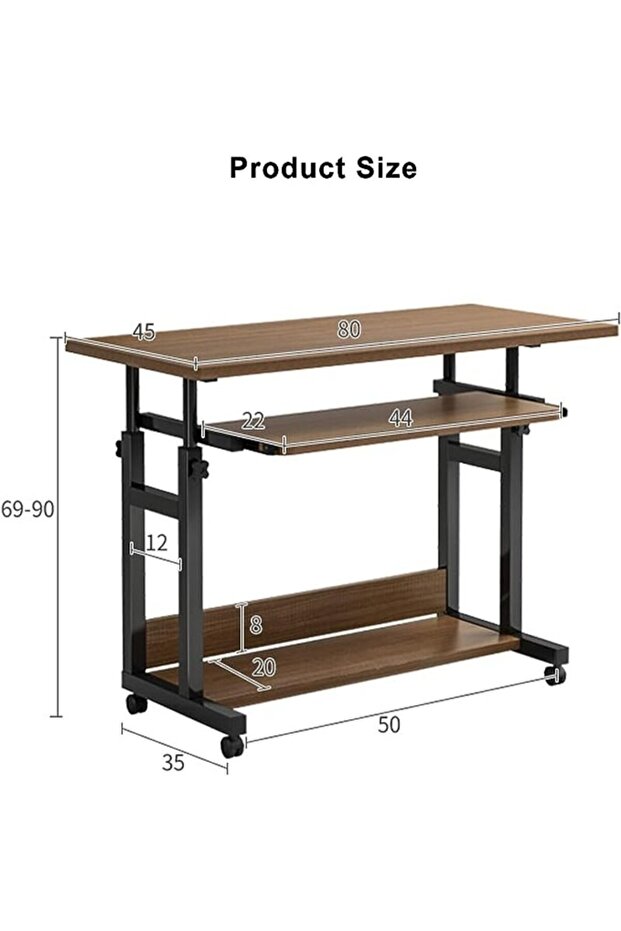 طاولة كمبيوتر مكتبي متحركة – قابلة للتعديل – 80×45 سم – بني - 3