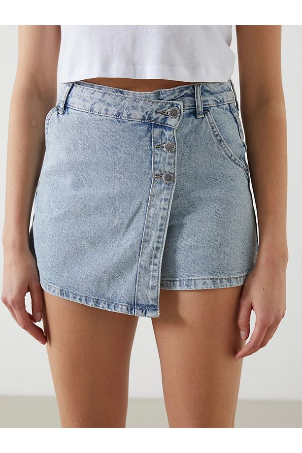LCW Jeans Indigo Standart Fit Kadın Jean Şort Etek - 3