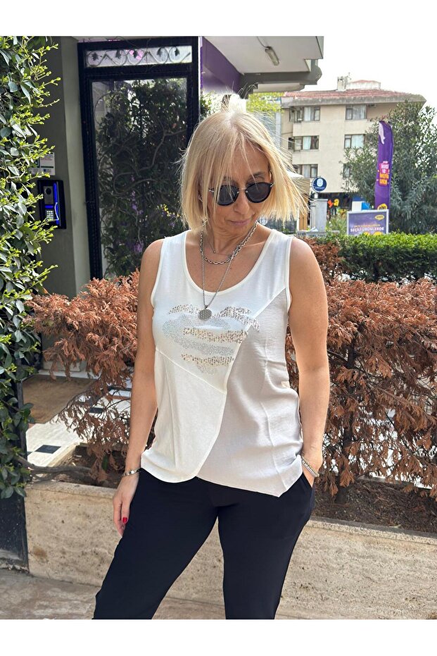 Parçalı Taşlı Atlet - 2