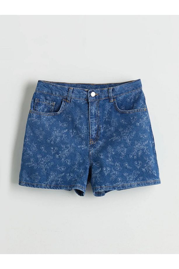 LCW Jeans Indigo Standart Fit Çiçekli Kadın Jean Şort - 1