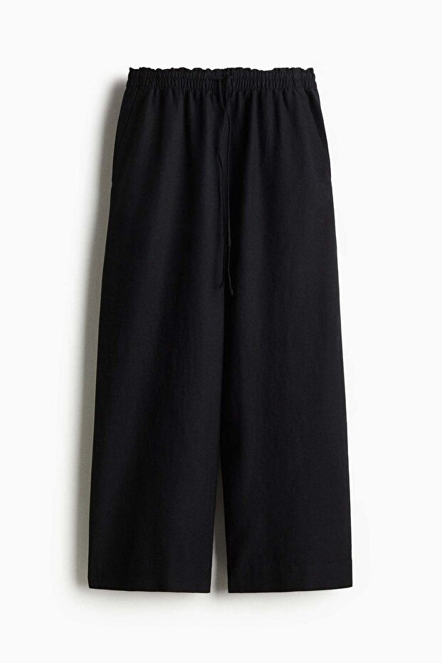Cropped linen-blend trousers