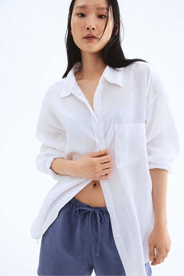 شورت برباط من مزيج الكتان - 1