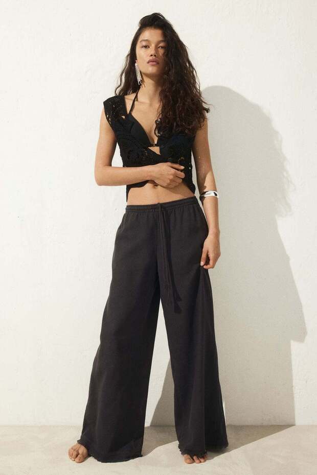 Linen-blend drawstring trousers - 4