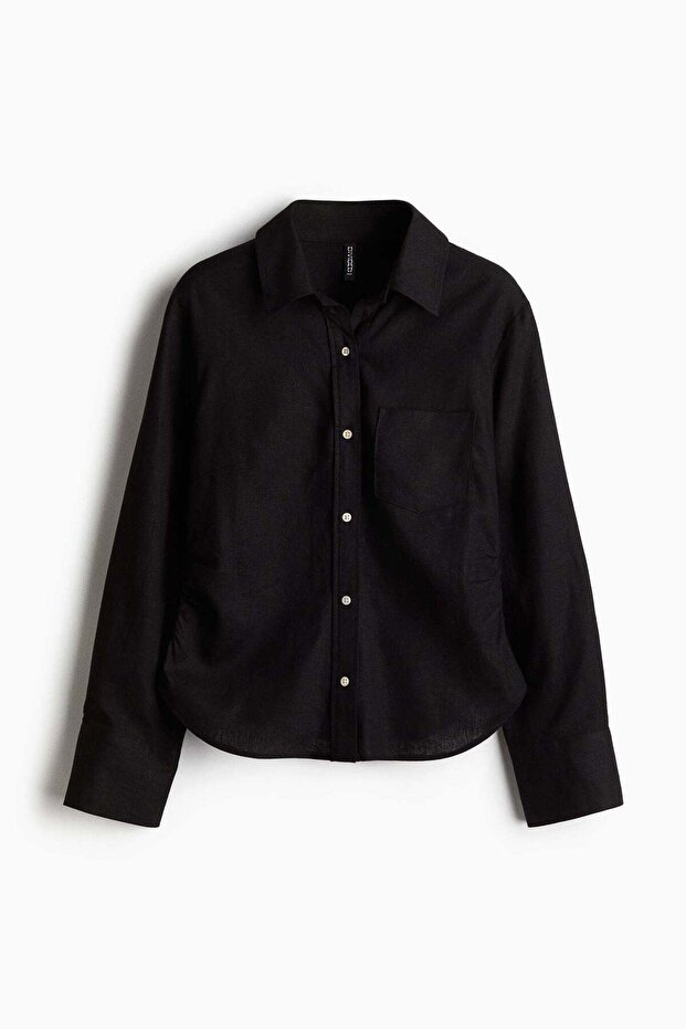Gathered linen-blend shirt