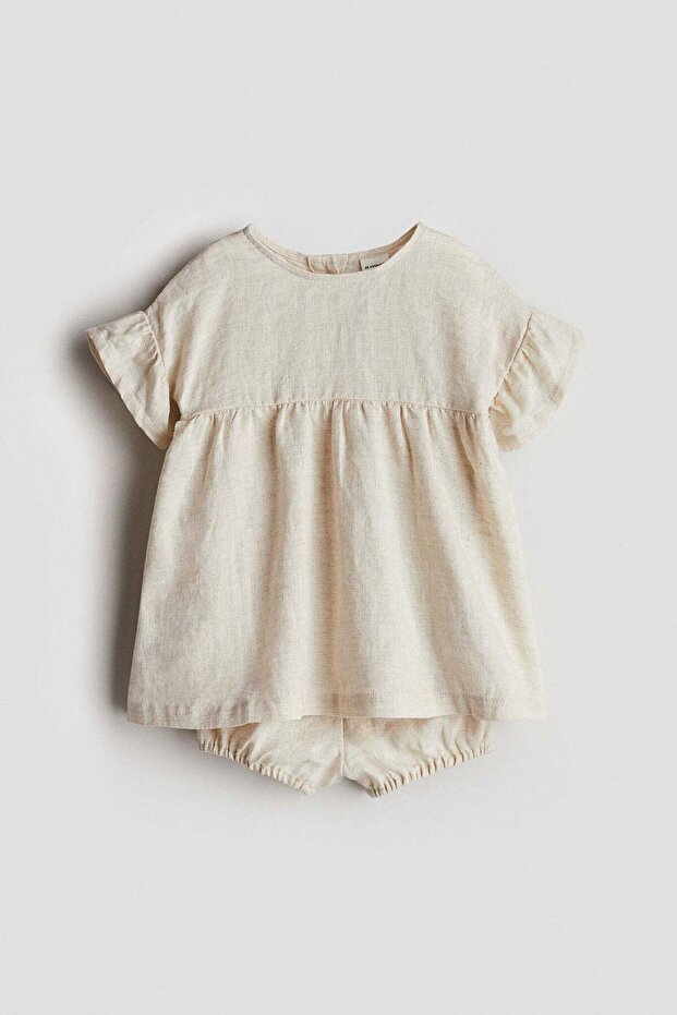 2-piece Dress And Bloomers Linen Set