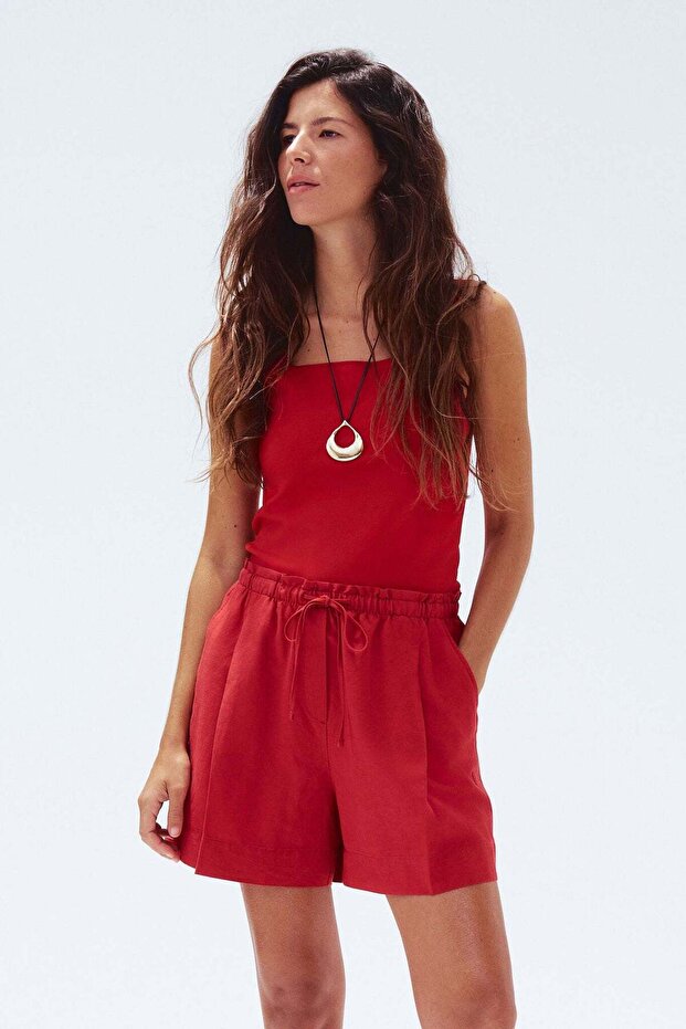 شورت برباط من مزيج الكتان - 1